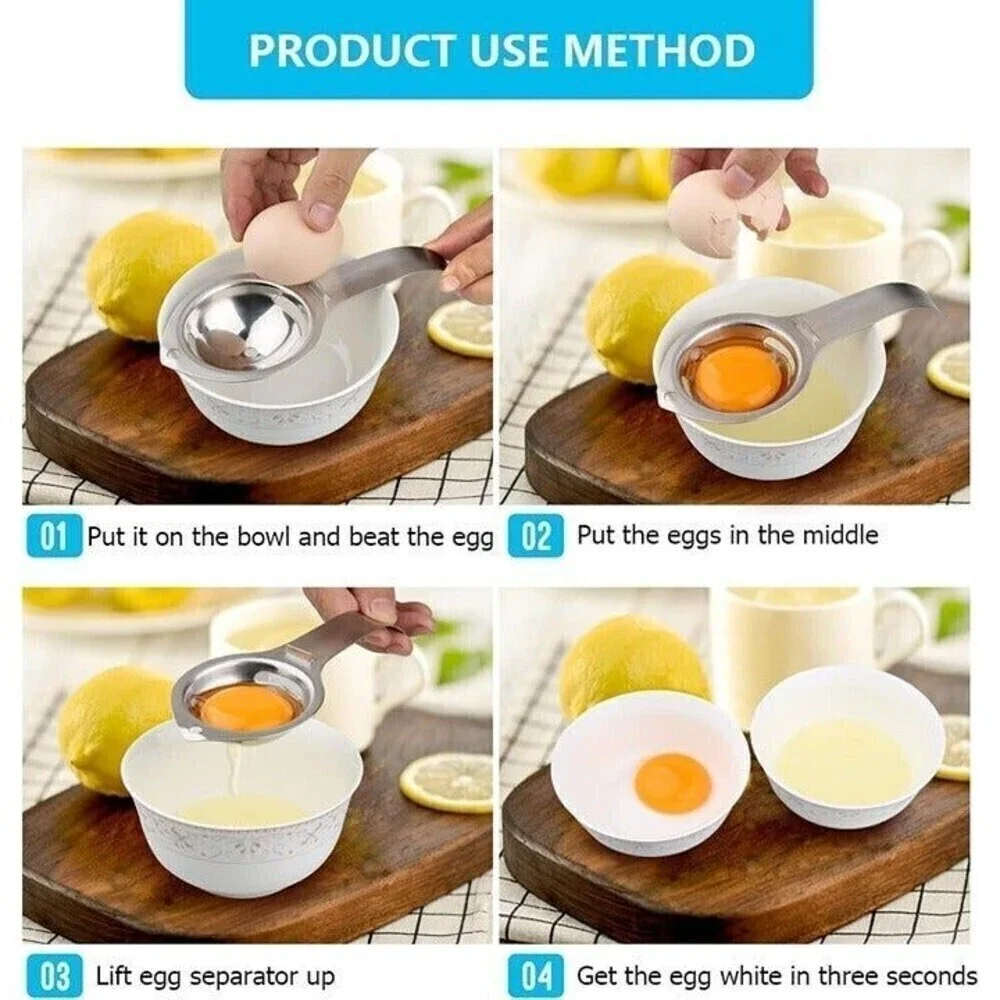 2‎ Pcs Stainless Steel Egg Separator Egg White Yolk Filter Sieve Kitchen Gadget